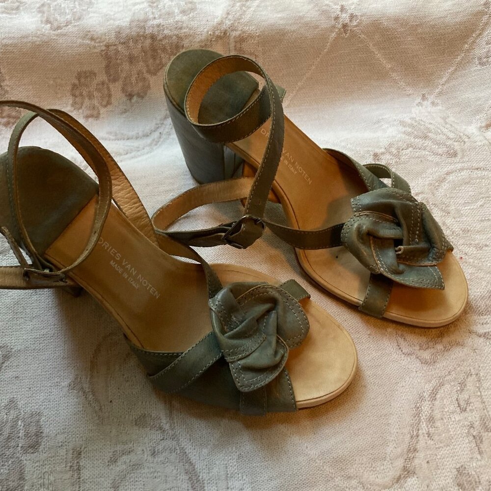 RarDRIES VAN NOTEN Leather High Heels Sandal Green SZ 36